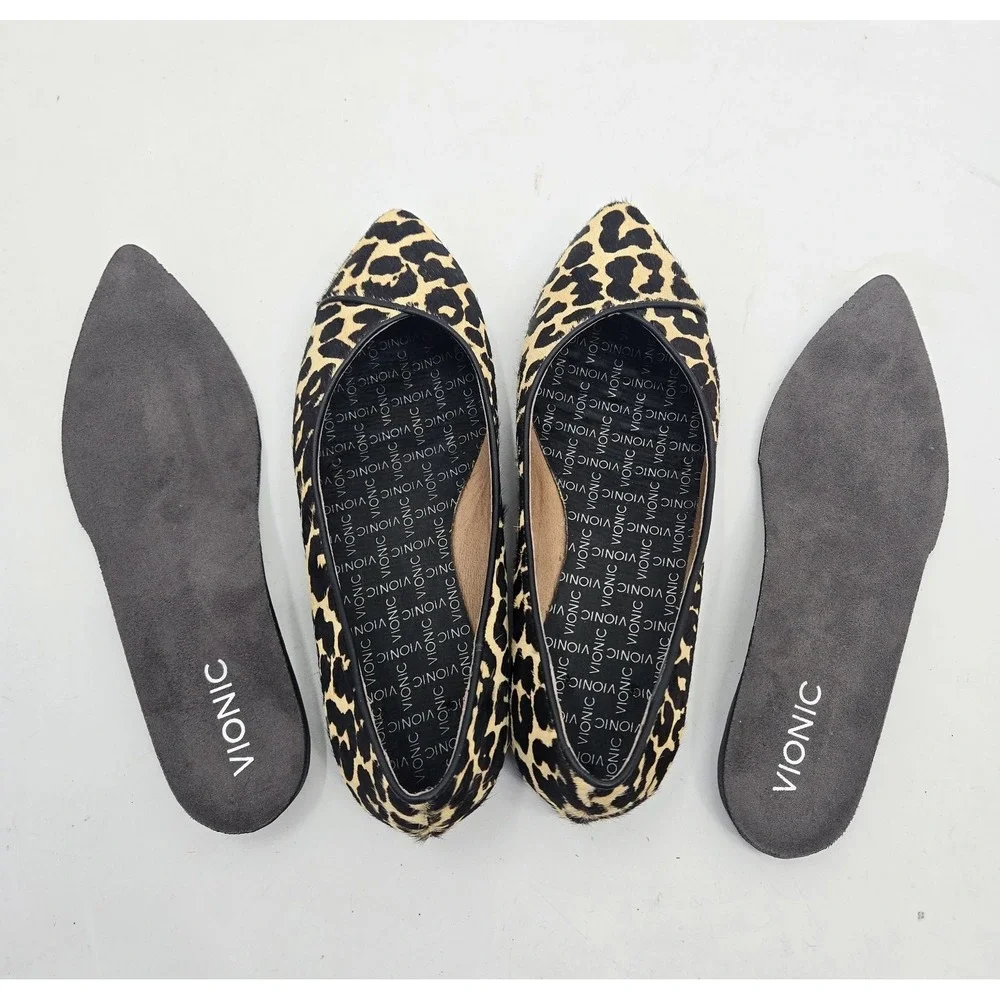 Vionic Flats Caballo Women's‎ Size 7 Shoes Leopard Calf Hair Slip On Loafers